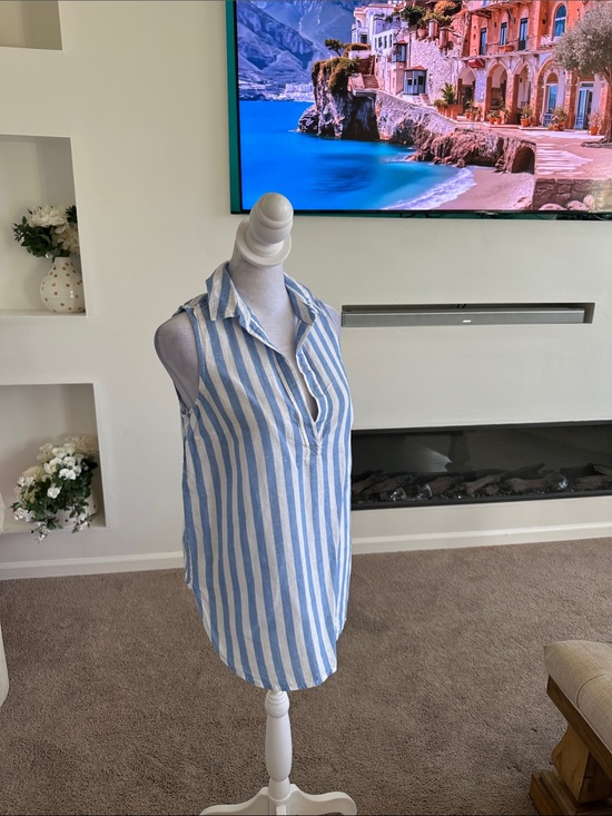 J. Crew Tops - J. Crew Blue and White Striped Sleeveless Collared Tunic